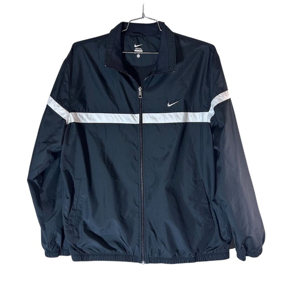 Nike Men's XL Blue Striped Windbreaker Jacket Full Zip Casual Athletic